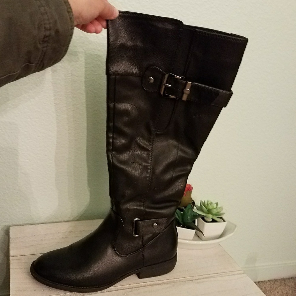 Tall Black Boots with Buckle
